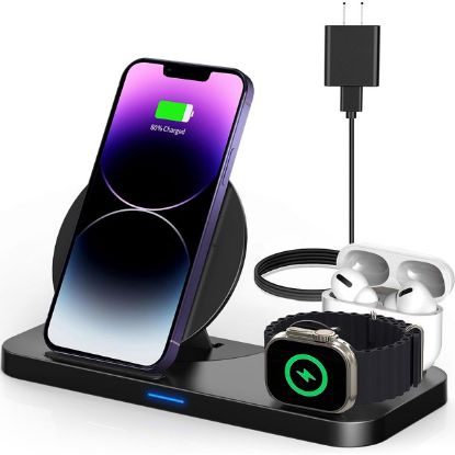 3 in 1 Wireless Charging Station for Apple Devices - Mag-Safe Charger Stand Fast Charging - Wireless Charger for iPhone 14 13 12 11 PRO MAX/X/8 - Apple Watch and AirPods with 30W QC3.0 Adapter