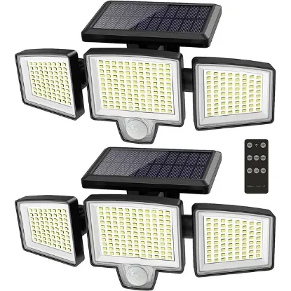 Solar Outdoor Lights, 2500LM 348 LED Motion Sensor Outdoor Lights with Remote, Bright 3 Heads Solar Powered Flood Lights, IP65 Waterproof Security Detection Lights for Outside, Yard, Patio